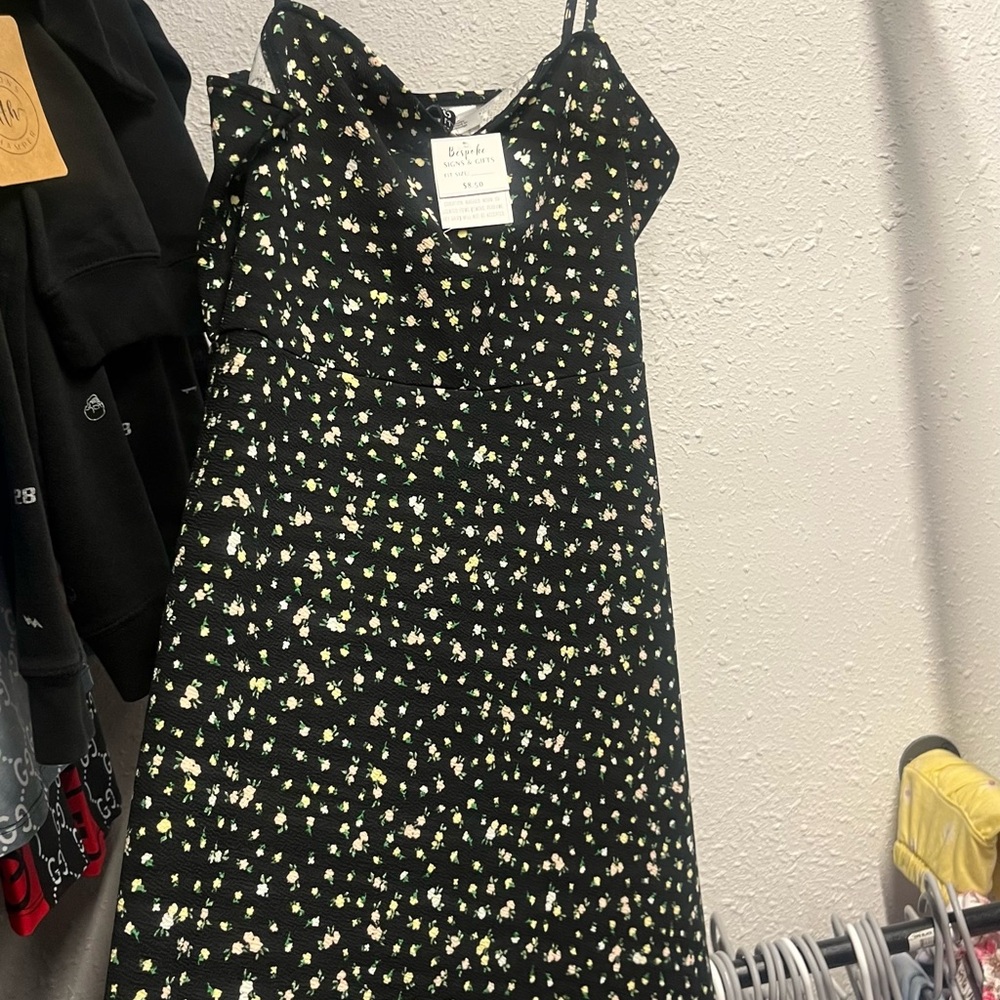 Divided Black Floral Mini Dress